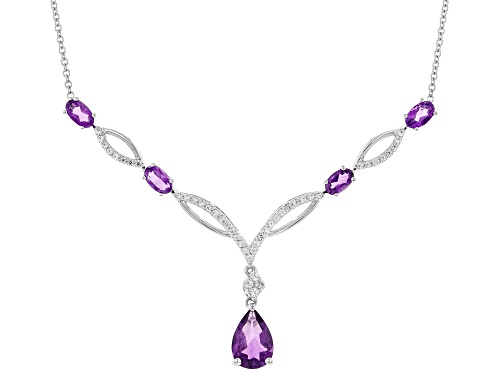 Photo of 2.03ctw Amethyst With 0.25ctw Lab Created White Sapphire Rhodium Over Sterling Silver Necklace - Size 18