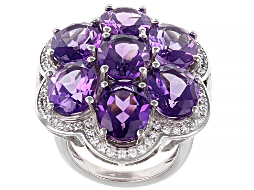 Photo of 17.01ctw Oval African Amethyst With 0.80ctw White Zircon Rhodium Over Silver Ring - Size 8