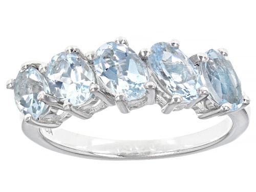 1.89ctw Oval Aquamarine Rhodium Over Sterling Silver Ring - Size 7