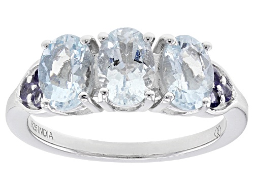 Photo of 2.02ctw Oval Aquamarine With 0.19ctw Iolite Rhodium Over Sterling Silver Ring - Size 6