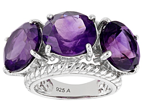 Photo of 16.00ctw Round African Amethyst Rhodium Over Sterling Silver 3-Stone Ring - Size 8
