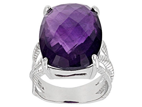 Photo of 15.00ct Cushion African Amethyst Rhodium Over Sterling Silver Solitaire Ring - Size 8