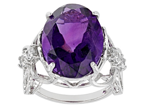 Photo of 10.00ct Oval African Amethyst & 0.25ctw White Topaz Rhodium Over Sterling Silver Ring - Size 8