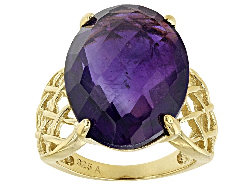 Photo of 13.25ct Oval African Amethyst 18k Yellow Gold Over Sterling Silver Solitaire Ring - Size 7