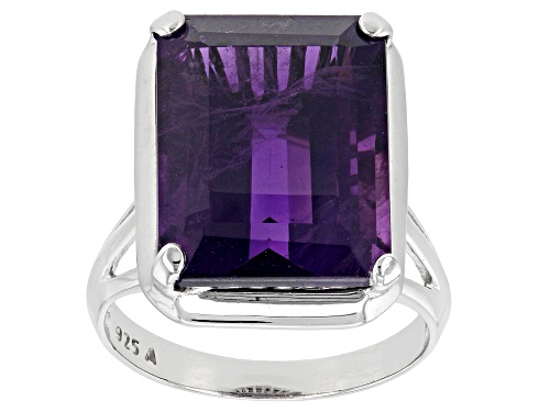 Photo of 10.00ct Rectangular Octagonal African Amethyst Rhodium Over Sterling Silver Solitaire Ring - Size 7