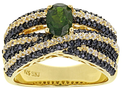 Photo of 0.90ct Chrome Diopside, 1.68ctw Black Spinel & White Zircon 18K Yellow Gold Over Silver Ring - Size 7