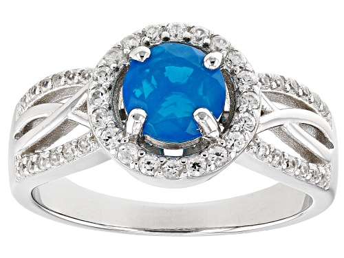 0.45ct Paraiba Blue Color Opal With 0.48ctw White Zircon Rhodium Over Sterling Silver Ring - Size 7