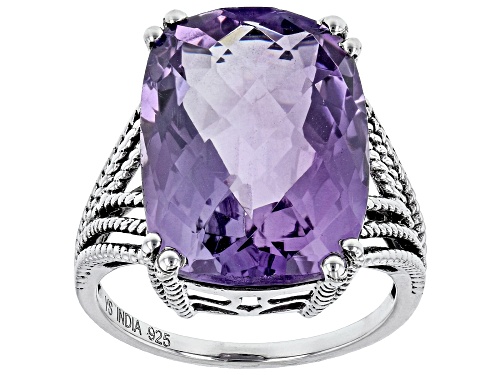 Photo of 11.00ct Rectangular Cushion Lavender Amethyst Sterling Silver Solitaire Ring - Size 7