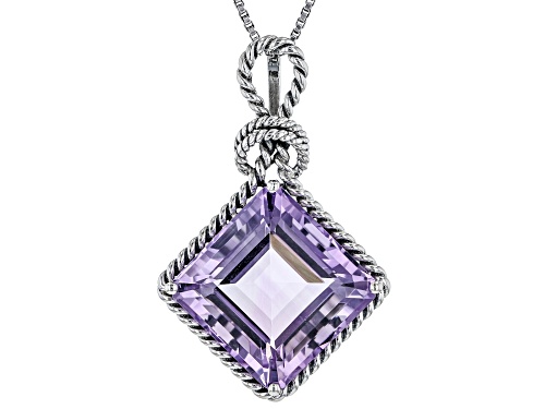 14.50ct Square Amethyst Sterling Silver Solitaire Pendant With Chain
