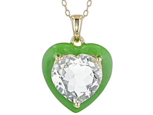 4.00ct Heart Shaped Prasiolite With Enamel 14k Yellow Gold Over Sterling Silver Pendant With Chain