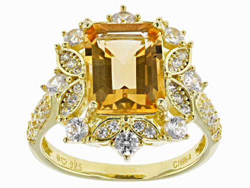 2.70ct Citrine With 1.26ctw White Zircon 18k Yellow Gold Over Sterling Silver Ring - Size 10