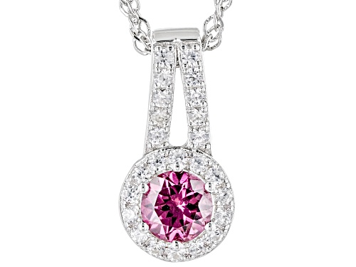 Photo of 0.50ct Blush Color Garnet With 0.30ctw White Zircon Rhodium Over Sterling Silver Pendant Chain