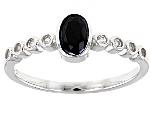 Photo of 0.42ct Black Spinel With 0.14ctw Lab Created White Sapphire Rhodium Over Sterling Silver Ring - Size 8
