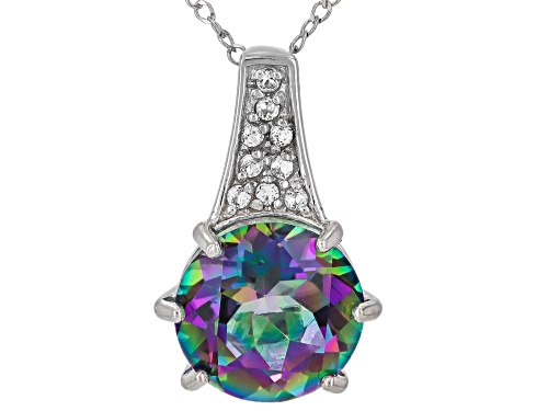 4.75ct Mystic™ Quartz with 0.10ctw White Topaz Rhodium Over Sterling Silver Pendant with Chain