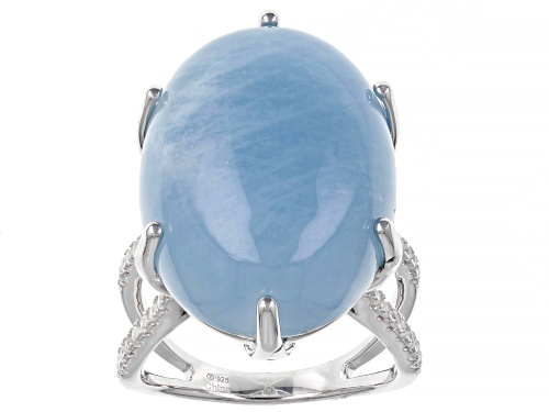 Photo of 23x18mm Dreamy Aquamarine With 0.60ctw White Zircon Rhodium Over Sterling Silver Ring - Size 7