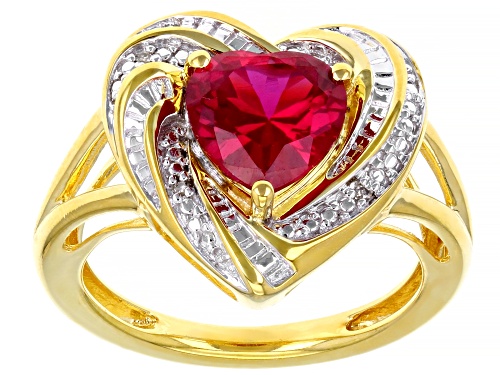 2.10ct Lab Created Ruby With White Diamond Accent 14k Yellow Gold Over Silver Ring - Size 10