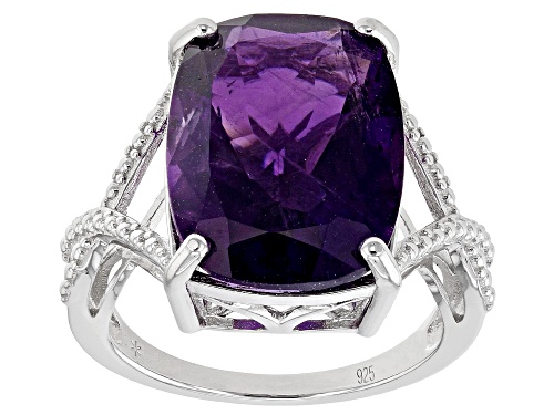 Photo of 8.00ct Rectangular Cushion African Amethyst Rhodium Over Sterling Silver Ring - Size 8