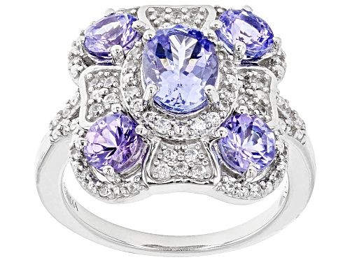 Photo of 2.30ctw Tanzanite With 0.40ctw White Zircon Rhodium Over Sterling Silver Ring - Size 7