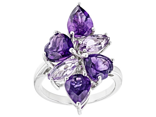 4.15ctw Mixed Shape African And Brazilian Amethyst Rhodium Over Sterling Silver Ring - Size 7