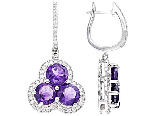 Photo of 5.25ctw African Amethyst And 1.25ctw White Zircon Rhodium Over Sterling Silver Dangle Earrings