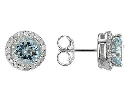 Photo of 0.90ctw Aquamarine With 0.15ctw White Diamond Rhodium Over Sterling Silver Stud Earrings