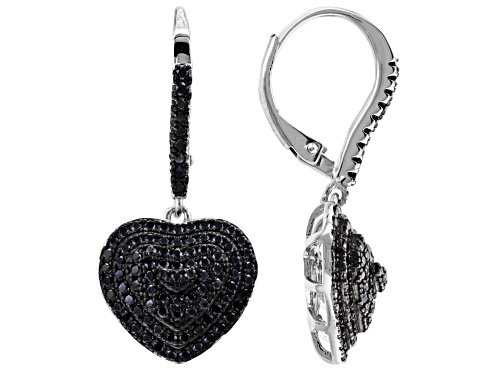 1.00ctw Round Black Spinel Rhodium Over Sterling Silver Heart Earrings