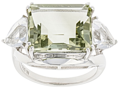 7.20ct Rectangular Octagonal Prasiolite With 2.00ctw White Topaz Rhodium Over Sterling Silver Ring - Size 8