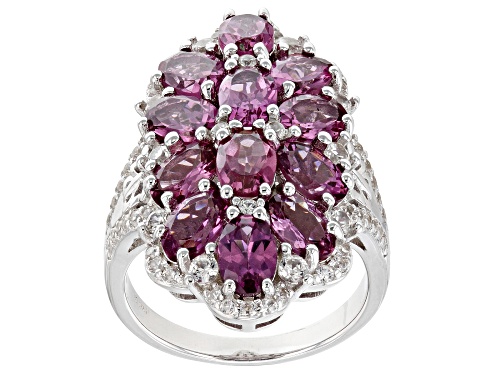 4.50ctw Oval Blush Color Garnet With 0.93ctw White Zircon Rhodium Over Sterling Silver Ring - Size 5