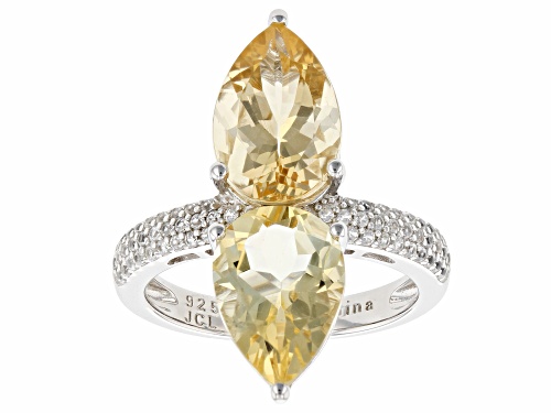 Photo of 4.86ctw Pear Citrine And 0.48ctw White Zircon Rhodium Over Sterling Silver Ring - Size 8