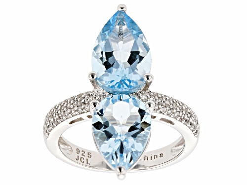 Photo of 6.42ctw Pear Glacier Topaz™ And 0.36ctw White Zircon Rhodium Over Sterling Silver Ring - Size 8