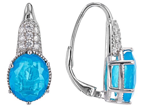 2.50ctw Paraiba Blue Color Opal With 0.40ctw White Zircon Rhodium Over Sterling Silver Earrings