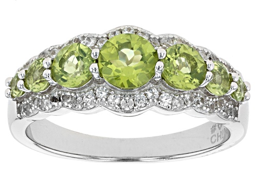 Photo of 1.45ctw Manchurian Peridot™ With 0.35ctw White Zircon Rhodium Over Sterling Silver Ring - Size 8