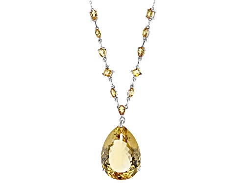 39.50ctw Mixed Shaped Brazilian Citrine Rhodium Over Sterling Silver Necklace - Size 18