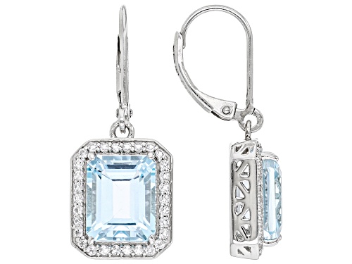 7.00ctw Glacier Topaz™ With 0.55ctw White Topaz Platinum Over Sterling Silver Dangle Earrings
