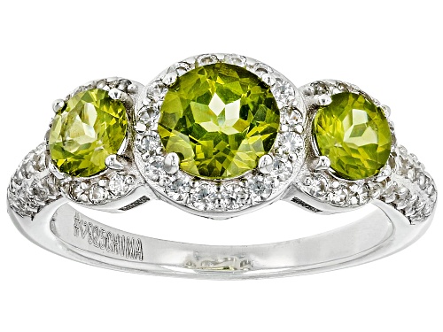 Photo of 1.50ctw Round Manchurian Peridot™ With 0.58ctw Round White Zircon Rhodium Over Sterling Silver Ring - Size 9