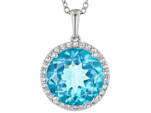 5.00ct Paraiba Blue Color Topaz And 0.25ctw White Topaz Platinum Over Silver Pendant With Chain