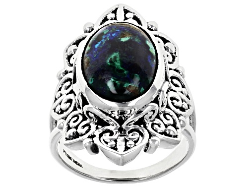 10x14mm Oval Cabochon Azurmalachite Sterling Silver Solitaire Ring - Size 7
