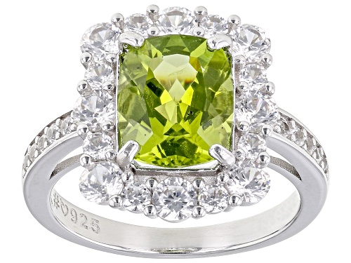 2.60ct Manchurian Peridot™ With 1.70ctw White Zircon Rhodium Over Sterling Silver Ring - Size 10