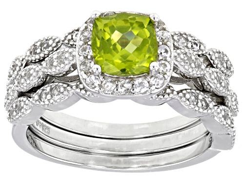 Photo of 0.85ct Manchurian Peridot™ And 0.66ctw White Zircon Rhodium Over Sterling Silver Ring Set of 3 - Size 8