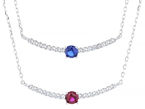 1.06ctw Lab Ruby & Lab Blue Spinel With Lab Sapphire Rhodium Over Sterling Silver Necklace Set - Size 18