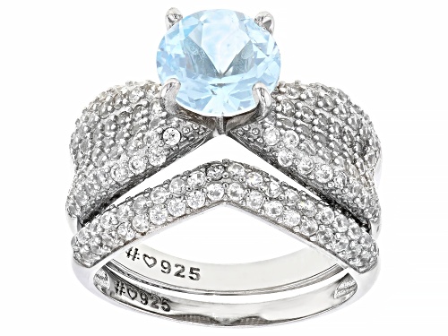2.00ct Glacier Topaz™ With 1.60ctw White Zircon Rhodium Over Sterling Silver Ring Set - Size 6