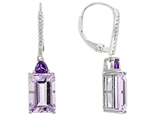 8.09ctw Amethyst With 0.19ctw White Zircon Rhodium Over Sterling Silver Dangle Earrings