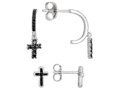 0.67ctw Round Black Spinel Rhodium Over Sterling Silver Cross Earrings