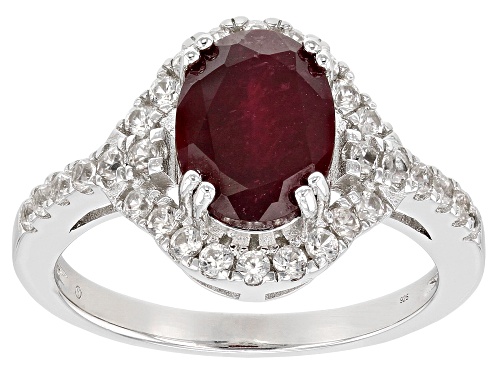 2.00ct Oval Mahaleo(R) Ruby With 0.45ctw Round White Zircon Rhodium Over Sterling Silver Ring - Size 7
