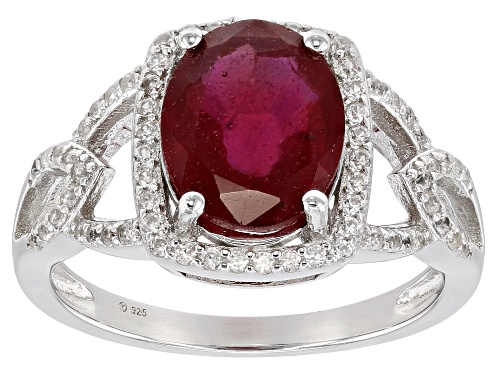 2.75ct Oval Mahaleo(R) Ruby With 0.35ctw Round White Zircon Rhodium Over Sterling Silver Ring - Size 9