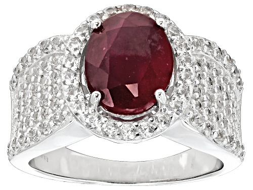 3.00ct Mahaleo(R) Ruby With 1.35ctw White Zircon Rhodium Over Sterling Silver Ring - Size 6