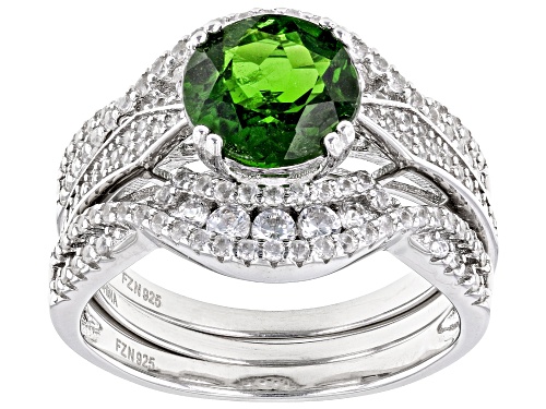 1.80ct Chrome Diopside With 1.33ctw White Zircon Rhodium Over Sterling Silver Ring Set - Size 10