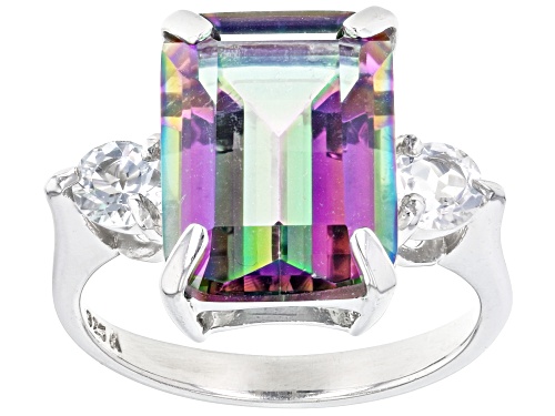 6.25ct Multi-Color Quartz and 0.45ctw White Topaz Rhodium Over Sterling Silver Ring - Size 6