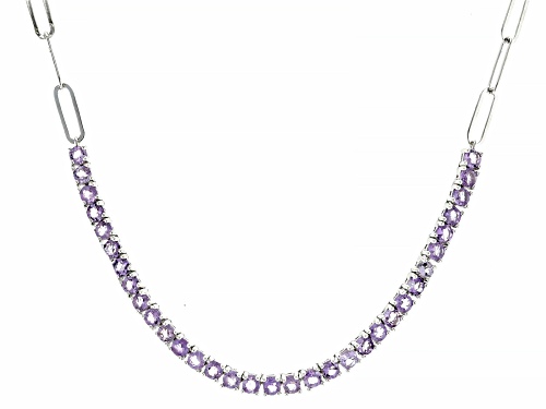 2.43ctw Round Brazilian Amethyst Rhodium Over Sterling Silver Paperclip Necklace - Size 18