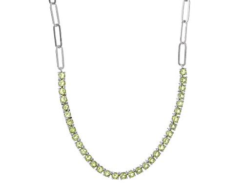 3.08ctw Round Manchurian Peridot™ Rhodium Over Sterling Silver Paperclip Necklace - Size 18